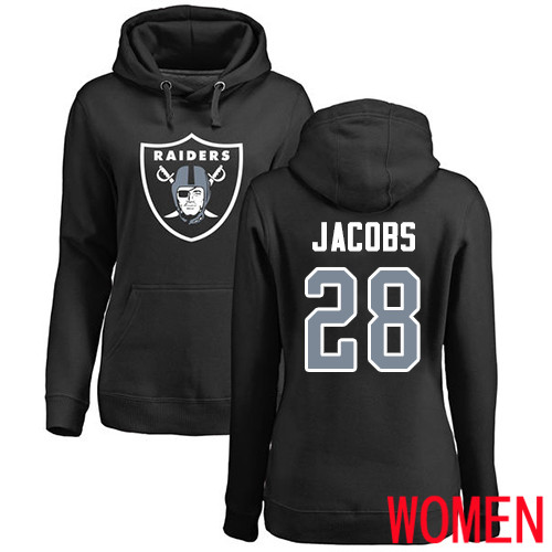 Oakland Raiders Black Women Josh Jacobs Name and Number Logo NFL Football #28 Pullover Hoodie Sweatshirts